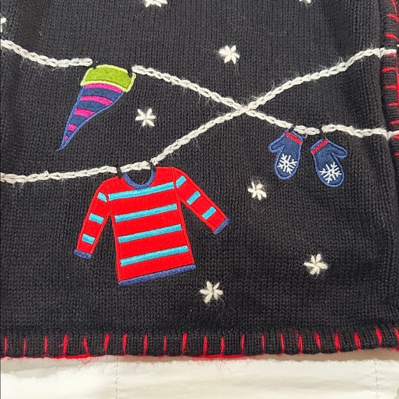 COLDWATER CREEK Black Zip Up Cardigan Christmas Sweater Novelty Winter Mitten 1X - Picture 6 of 11